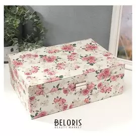 Шкатулка кожзам под часы 2 отделения и бижутерию "Чайные розы" 11х21х30 см