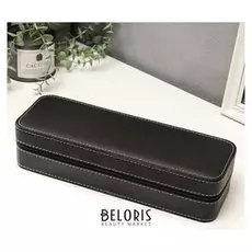 Шкатулка кожзам под часы 6 отделений "Чёрная с белой строчкой" 7,5х33х11 см