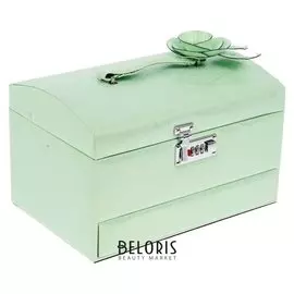 Шкатулка кожзам с отделениями под бижутерию "Крупная роза" лагуна 19х30х20 см