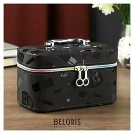 Шкатулка кожзам с зеркалом "Косметика" чёрная матовая 10,5х10,5х19 см