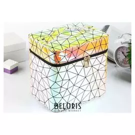 Шкатулка кожзам с зеркалом "Ломанные линии" жёлтая с перламутром 23,5х18,5х24,2 см