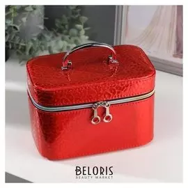 Шкатулка кожзам с зеркалом "Пятна дикой кошки, голография красная" 14х13х21 см