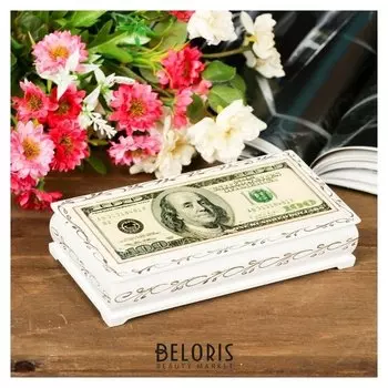 Шкатулка - купюрница «100$», белая, 8,5×17 см, лаковая миниатюра