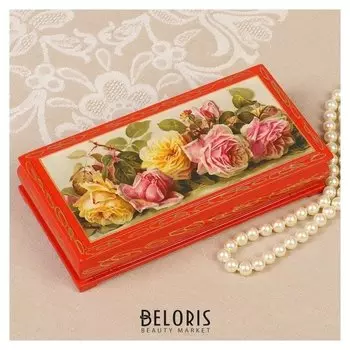 Шкатулка - купюрница «Розы», красная, 8,5×17 см, лаковая миниатюра