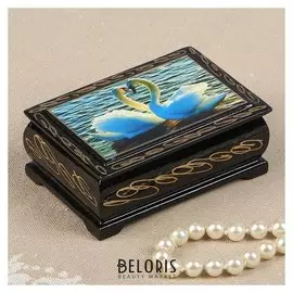 Шкатулка «Лебеди», 6х9 см, лаковая миниатюра