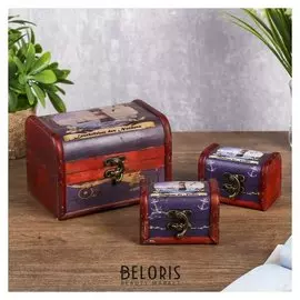 Шкатулка «Маяк в море», набор 3 шт., дерево, 5,5 × 8,5 × 5,5 см, 10,5 × 15 × 10 см