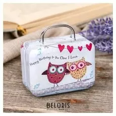 Шкатулка металл чемодан "Совушки на ветке" 5,5х7,5х3,5 см