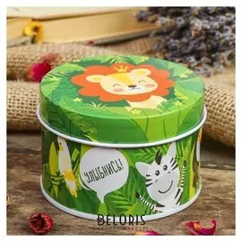 Шкатулка металл круглая "Зверята в джунглях" 4,5х7,5х7,5 см