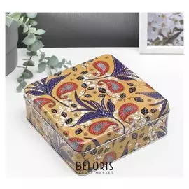 Шкатулка металл квадрат "Цветы и восточные огурцы" 5,8х17х17 см