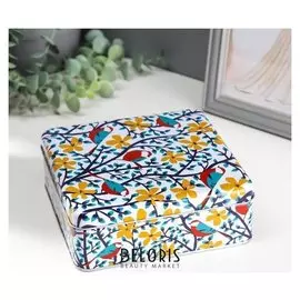 Шкатулка металл квадрат "Птички на цветущих ветках" 6х17х17 см