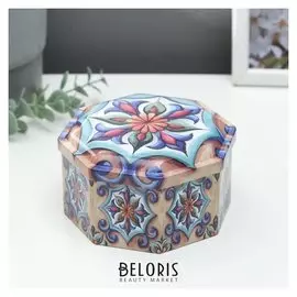 Шкатулка металл многогранник "Восточные узоры на бежевом" 6,5х11,5х11,5 см