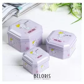 Шкатулка металл многогранник "Зайка в короне" набор 3 шт 5,5х9,5х9,5; 4,5х6,3х6,3; 5х8х8 см 467618