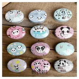 Шкатулка металл овал "Панды" 2,8х8,5х6 см