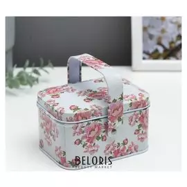 Шкатулка металл с ручкой "Розовый шиповник" 6,5х10,5х8 см