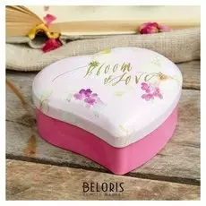 Шкатулка металл сердце "Акварельные цветы" 4х9х9,5 см