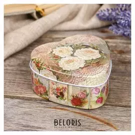 Шкатулка металл сердце "Белые пионы" 4,2х9х9 см