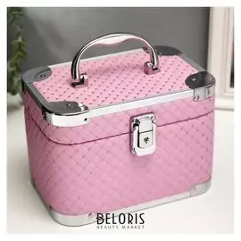 Шкатулка металлокаркас сундучок "Нежно-розовая клетка с пайетками" 14,5х21х14,5 см