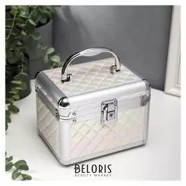 Шкатулка металлокаркас сундучок "Ромбы" белый перламутр 13х16,7х12,8 см