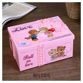 Шкатулка музыкальная механическая + фоторамка 6,5х7 см"Бант и медвежата" 7,5х15,5х11см