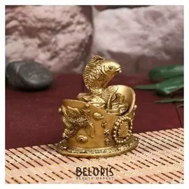 Шкатулка нэцке бронза "Рыба на монетах и слитках" 9х9х6,5 см