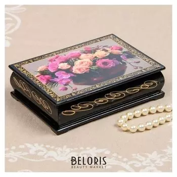 Шкатулка «Орхидеи с розами», 10×14 см, лаковая миниатюра