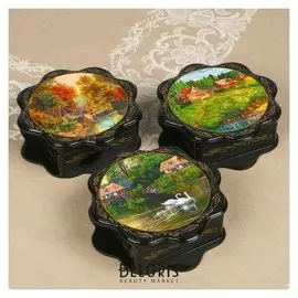 Шкатулка «Пейзаж», 16×16 см, лаковая миниатюра