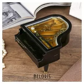 Шкатулка пластик музыкальная механическая "Рояль" ручной завод 8х15,5х14 см