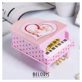 Шкатулка пластик музыкальная механическая "Розовый рояль" 9,2х14х10,8 см