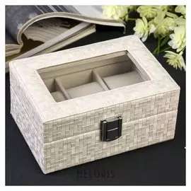 Шкатулка под часы «Мелкая клетка», кожзам, 3 отделения, цвет сливочный, 7,5 × 16 × 11 см