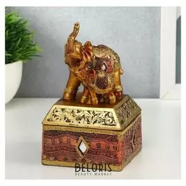 Шкатулка полистоун "Африканский слон в золотой, ажурной попоне" 14,5х8,5х8,5 см