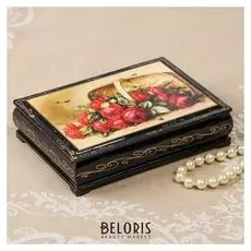 Шкатулка «Розы в корзинке», 10×14 см, лаковая миниатюра