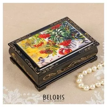 Шкатулка «Рябина на окне», 8×10 см, лаковая миниатюра