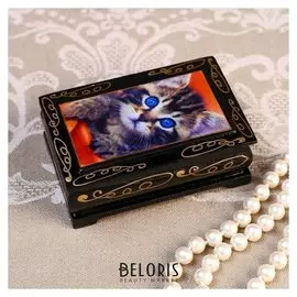 Шкатулка «Серый котенок», 6×9 см, лаковая миниатюра