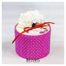 Шкатулка - соломка "Прекрасной и неповторимой", круглая, розовая