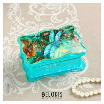 Шкатулка «Стрекоза на пруду», изумрудная, 8×11,5 см, лаковая миниатюра