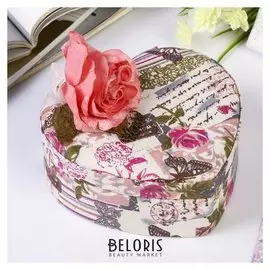 Шкатулка текстиль для украшений "Бутон розы" сердце 6,5х19х20,5 см