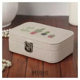 Шкатулка текстиль для украшений "Кактусы в горшочках" 5х15х10 см