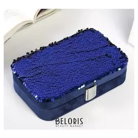 Шкатулка текстиль для украшений "Пайетки" индиго прямоугольная 5,5х19х12 см
