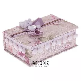 Шкатулка ткань для украшений "Прямоугольная с помпонами" 6х17х12 см