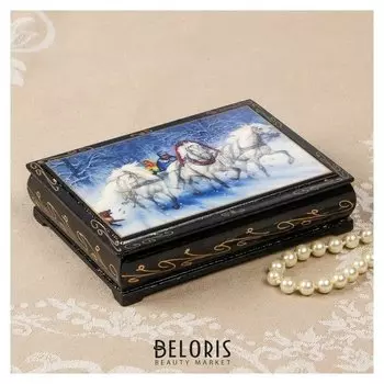 Шкатулка «Зимняя тройка», 10×14 см, лаковая миниатюра