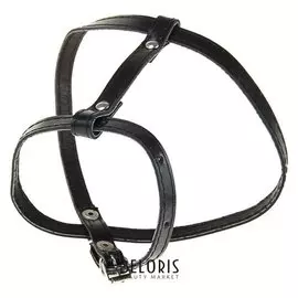 Шлейка кожаная двухслойная, регулируемая многоразмерная, 89 х 1,2 см, черная