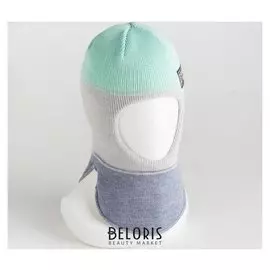 Шлем-капор для мальчика, цвет светло-серый/ментол, размер 42-44