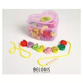 Шнуровка в банке 60 деталей "Фрукты", 2 иглы дерев, 2 шнурка