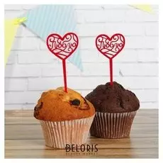 Шпажки акриловые «Люблю», набор 6 шт., цвет красный