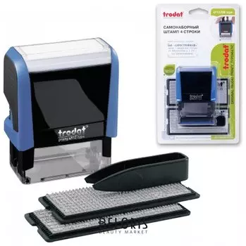 Штамп самонаборный 4-строчный, размер оттиска 47 х 18 мм, синий без рамки, Trodat, кассы в комплекте