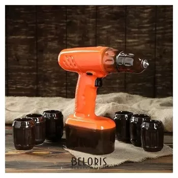 Штоф с рюмками "Дрель" оранжевый, 7 предметов, 0,5 л