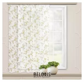 Штора для кухни вуаль-печать 145х150 см, кустовая роза, зеленый, пэ 100%