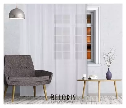 Штора тюль 290х260 см, цв.белый, на шторной ленте, пэ 100%