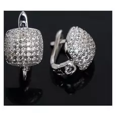 Швензы родированные "Минимал" квадратик со стразами, цвет белый в серебре