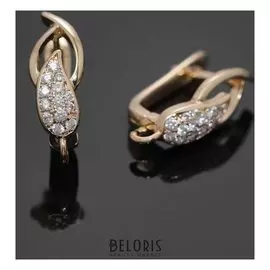 Швензы родированные "Растение", цвет белый в золоте